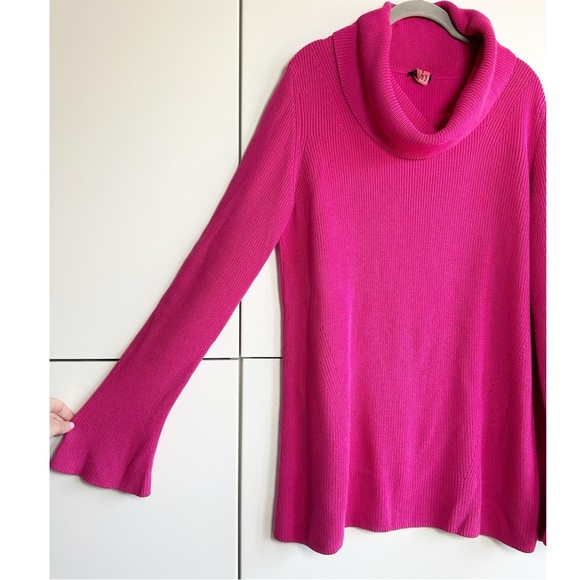 Talbots Cowlneck Sweater Fuchsia Hot Pink Cotton Size Large Flare Sleeves - Picture 3 of 7